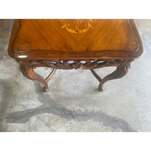 Brown c.1920's-30's French Louis XV Style Walnut Tea Table With Removable Glass Serving Tray Top For Sale - Image 8 of 9