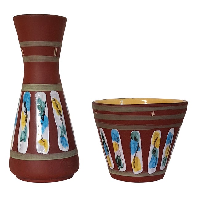Mid-Century Ceramic Set with Colored Glaze Inlets from Bay-Keramik, 1960s, Set of 2 For Sale