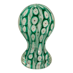 Vintage Murano Style Green and White Millefiori Paper Weight