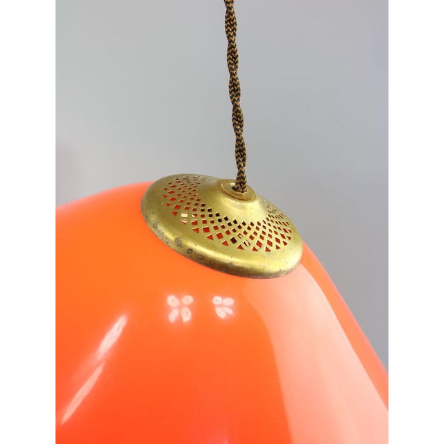 Mid-Century Modern Mid-Century Italian Orange Acrylic Glass and Brass Pendant Lamp from Guzzini, 1960s For Sale - Image 3 of 14