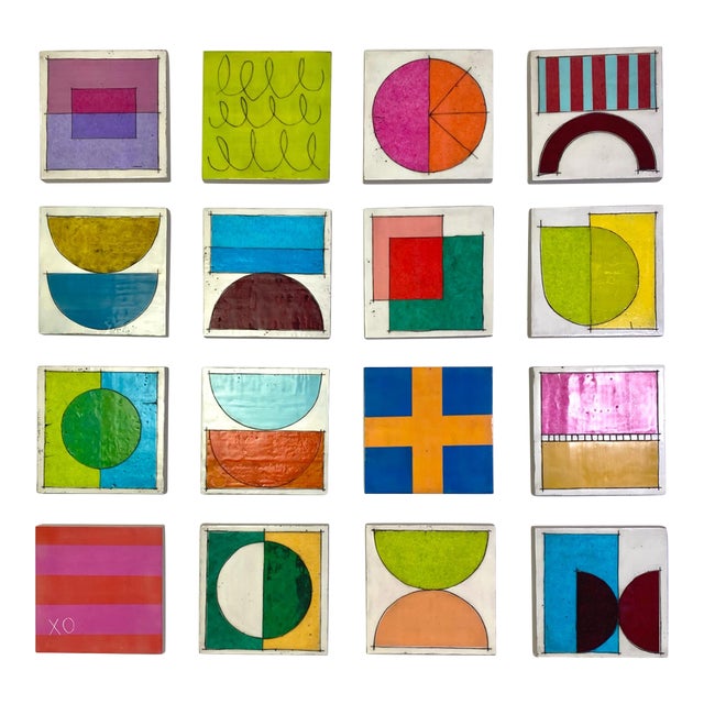 Original 16 Piece Encaustic Collage Installation by Gina Cochran "The Perks" For Sale