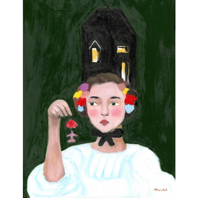 Contemporary Kasia, Beekeeper’s Daughter, Swedish Style, Mid Century Modern Oil Portrait Painting by Alexandra Swistak For Sale - Image 3 of 6