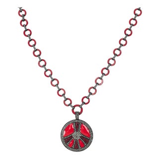 Bochic Ikon Bijoux Collection Red Hot Enamel Retro Necklace With White Topaz For Sale