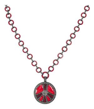 Bochic Ikon Bijoux Collection Red Hot Enamel Retro Necklace With White Topaz
