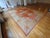 Antique Oushak Carpet, Oriental Rug, Handmade Rug Saffron, Light Blue and Coral For Sale - Image 13 of 18