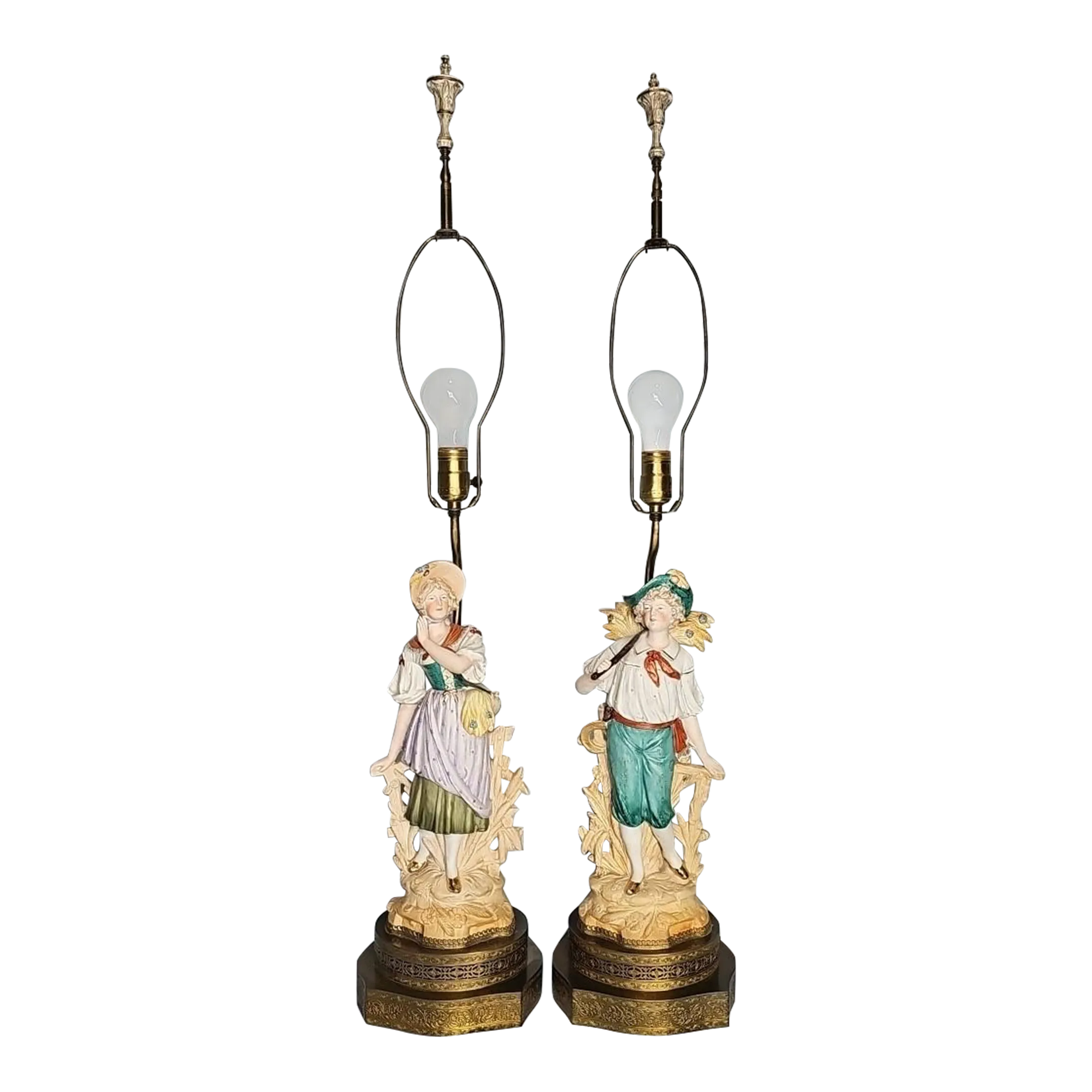 希少1点物【LGB・ Le Grand Bleu】アンティークオーナメントラック 1900s German Boy & Girl Bisque Figures Brass Base Victorian Table