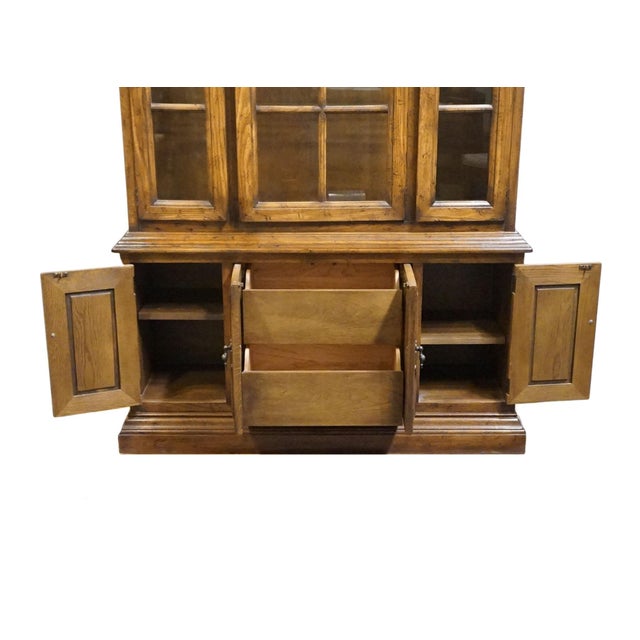 Brown Drexel Furniture Bishopsgate Collection Solid Walnut English Tudor Style 48" China Cabinet 160-414-6 For Sale - Image 8 of 13