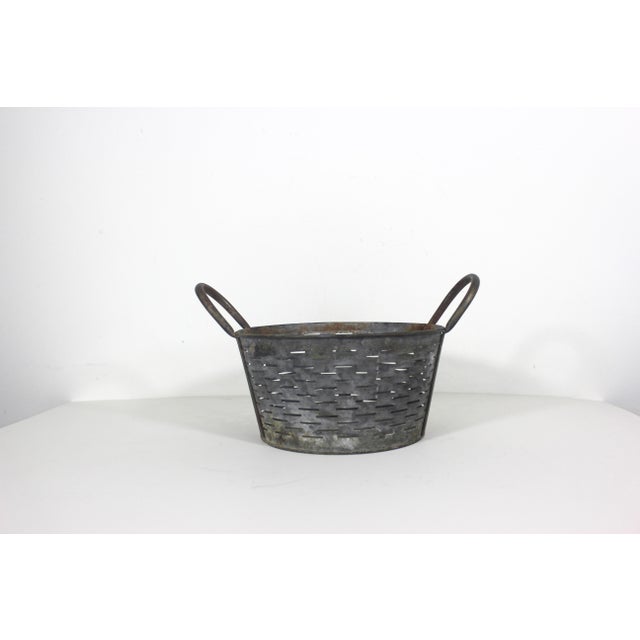 Vintage Galvanized Olive Gathering Basket For Sale - Image 4 of 8