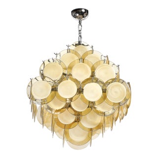Modernist Hand-Blown Murano Glass Pagoda Form Disc Chandelier in Citrine Hue For Sale