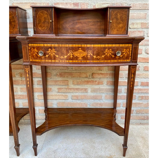 Nightstands with French Marquetry Inlaid, 1920s, Set of 2 For Sale - Image 11 of 18