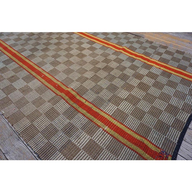 1890s Brown Gray Checkerboard Antique American Shaker Rag Rug 3' X 12'6" Flatweave Wool Carpet For Sale In New York - Image 6 of 8