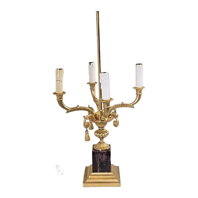 Vintage Laudarte SRL Italy Made Gilt Brass Candelabra Marble Table Lamp For Sale