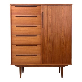 1960s Danish Modern Teak Armoire Dresser For Sale