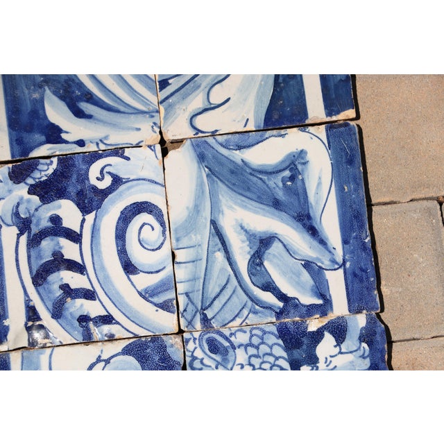 18th Century Antique Hand-Painted Portuguese Set of 6 Tiles With Elaborate Scrollwork Decoration For Sale - Image 6 of 9