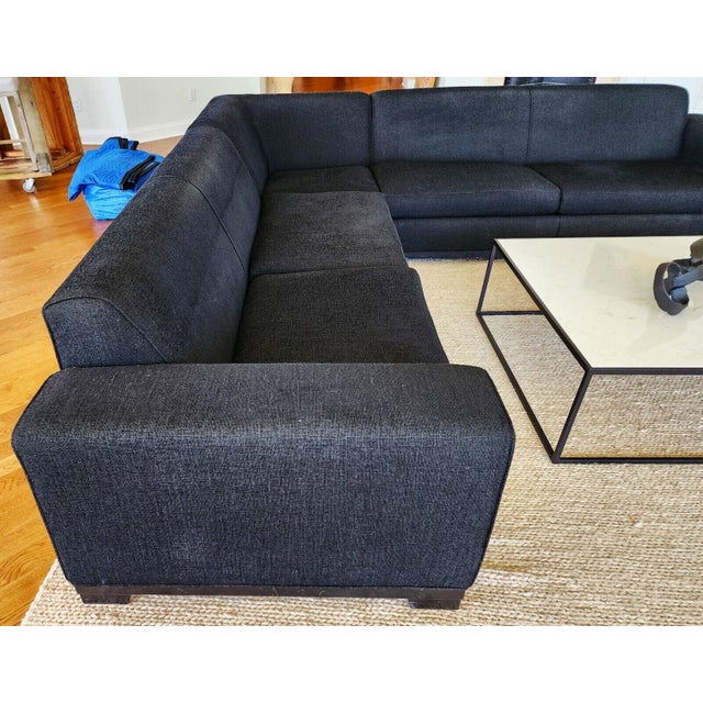 Thayer Coggin Sectional Sofa in Black Linen by Thayer Coggin For Sale - Image 4 of 12