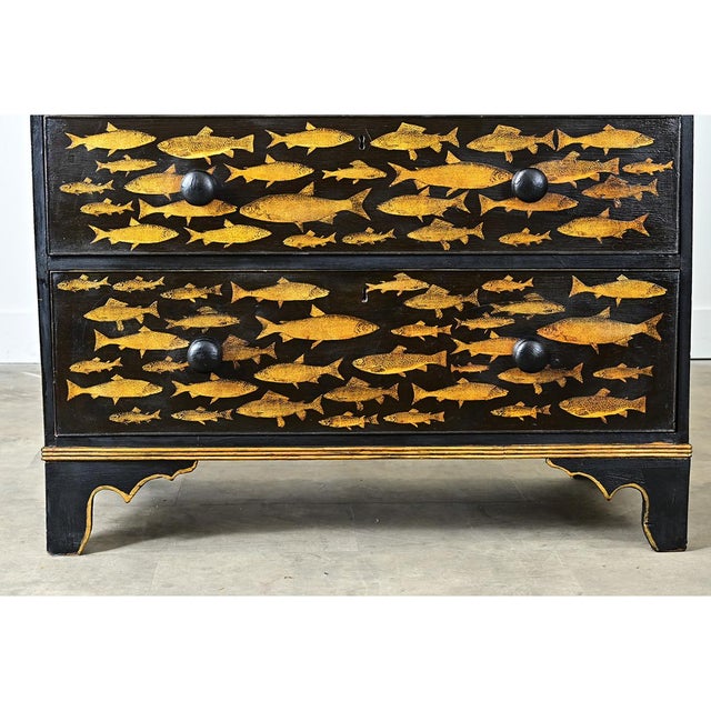 Early 20th Century Early 20th Century English Painted Chest with Fish Decoupage For Sale - Image 5 of 12
