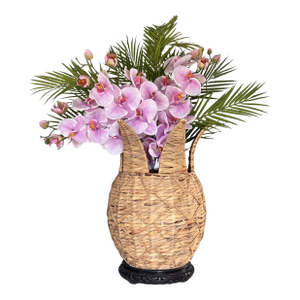 Sea Grass Vintage Pineapple Motif Vase With Plinth and Florals