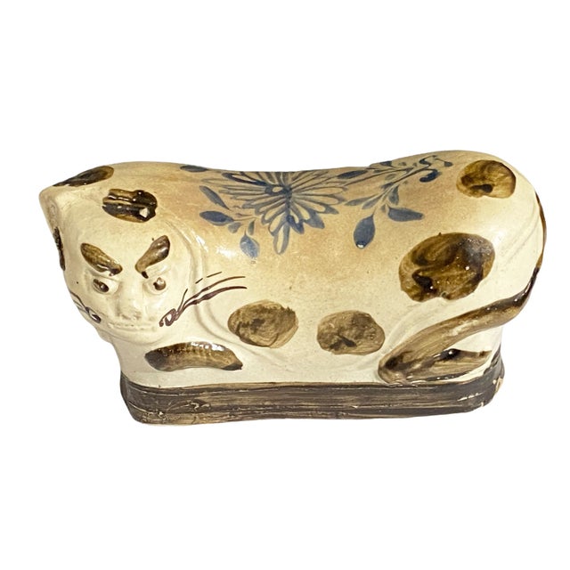 Chinese Old Chinese Stoneware Figural Cat Headrest Neck Rest Pillow Qing Dynasty Style For Sale - Image 3 of 10