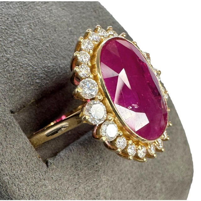 8.94 CTW Vintage Style No-Heat Burmese Ruby & Diamond Halo Ring 18k Yellow Gold, Size 7 For Sale - Image 10 of 12