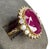8.94 CTW Vintage Style No-Heat Burmese Ruby & Diamond Halo Ring 18k Yellow Gold, Size 7 For Sale - Image 10 of 12