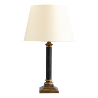 French Brass Table Lamp with Fluted Column For Sale