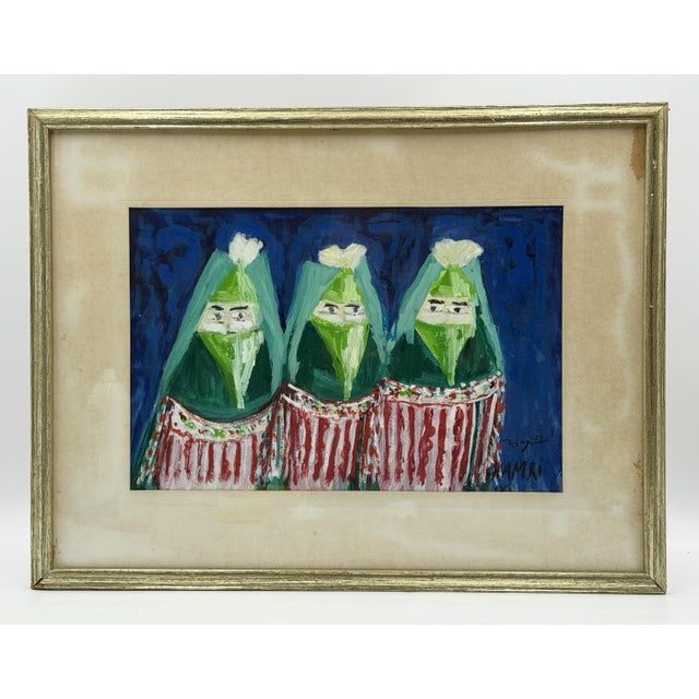 Moroccan 1970s Mohamed Hamri Moroccan Modernist Painting Three Veiled Women, Signed For Sale - Image 3 of 18