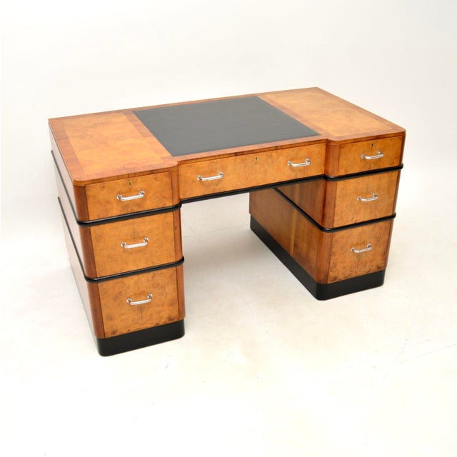 Art Deco Burr Walnut Pedestal Desk, 1920s For Sale - Image 12 of 12