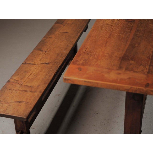 Pine Dining Table and Benches, France, 1970, Set of 3 For Sale - Image 6 of 18