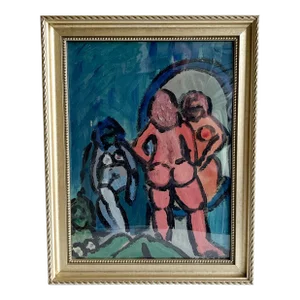 Abstract Female Nude Painting, Signed