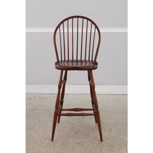Wood Pair Robert Bergelin Windsor Style Cherry Counter Chairs For Sale - Image 7 of 16