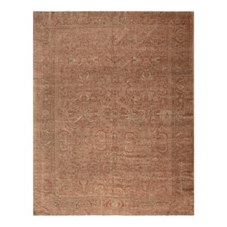 1930s Pink Rose Field Traditional Geometric Antique Knotted Wool Persian Mahal Rug For Sale