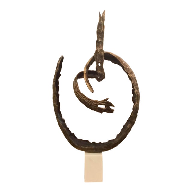 Brutalist Inspired Modern Organic Metal and Stone Sculpture For Sale