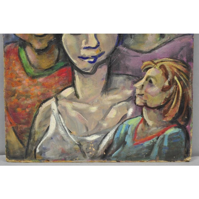 Mid 20th Century Vintage Samuel Heller "Family Portrait W/ Child B" Oil on Board Painting Signed For Sale - Image 5 of 10