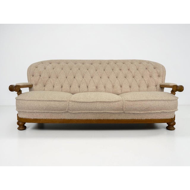Danish Art Deco Style Three-Seater Sofa in Beige Bouclé, 1950s For Sale - Image 12 of 12