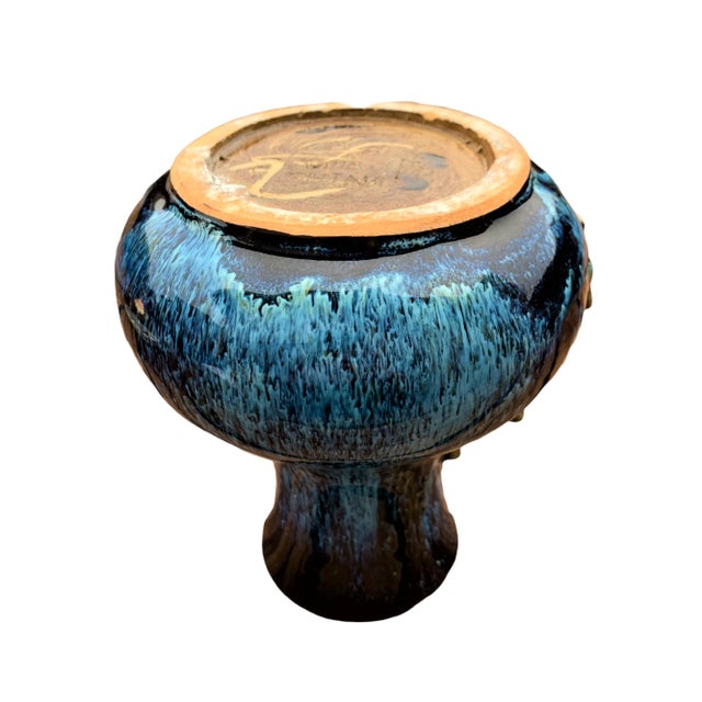 Mid 20th Century Vintage Blue Drip & Floral Chinese Pottery Vase For Sale - Image 5 of 12