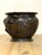 Large c.1900 Meiji Period Antique Japanese Bronze Vessel Cast Bronze Form with Chiseled Appliqué Designs of a Lotus Pond...