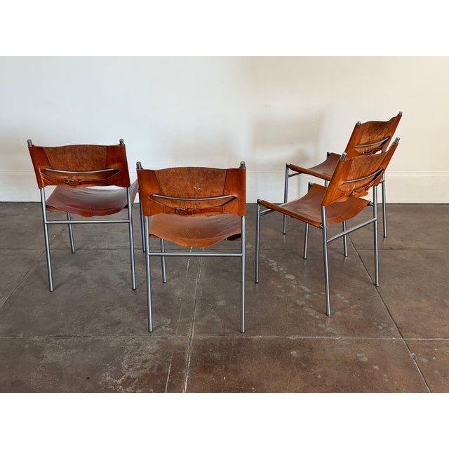 1960s Martin Visser Patinated Leather Dining Chairs For Sale - Image 16 of 18