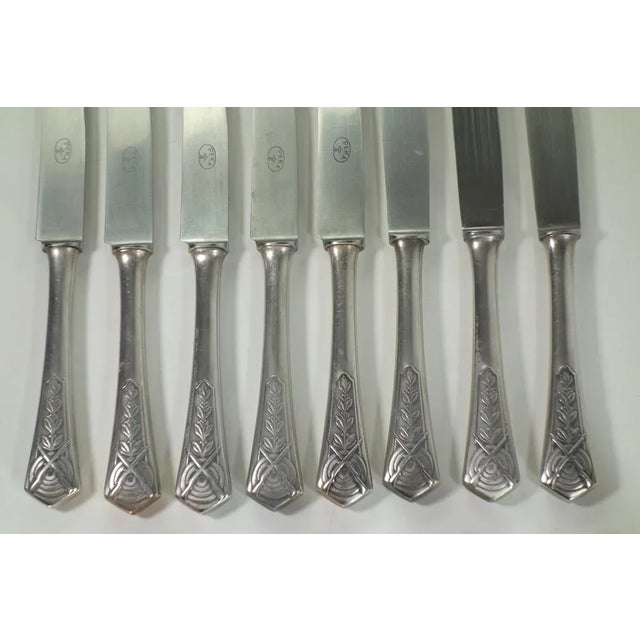Nickel silver with decoration with sights and rifles in relief PEKA 90 brand imprinted on each cutlery knife(5 pieces): 25...
