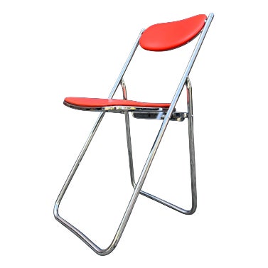 Folding Chair in Red Chrome by Camel Steel Products For Sale