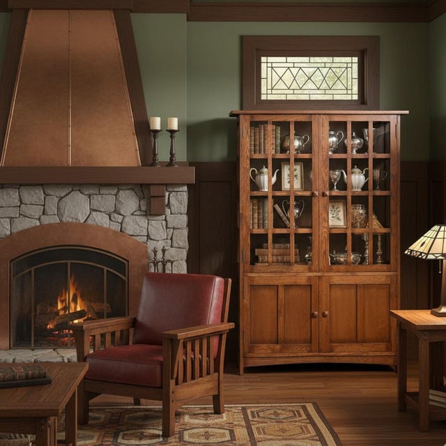 Mission Oak 4 Door Display China Cabinet - Walnut - 49"w For Sale - Image 11 of 13