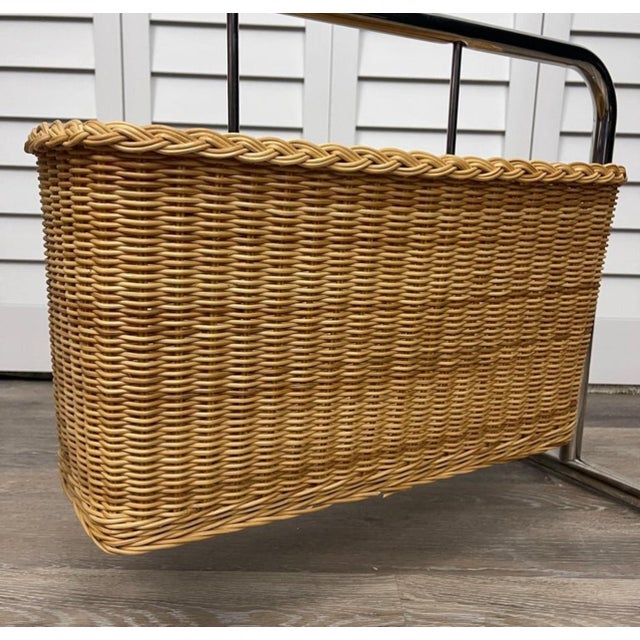 Late 20th Century Andrea Branzi for Zanotta, "Potto" Chrome Wicker Side Table Magazine Holder Rack For Sale - Image 5 of 8