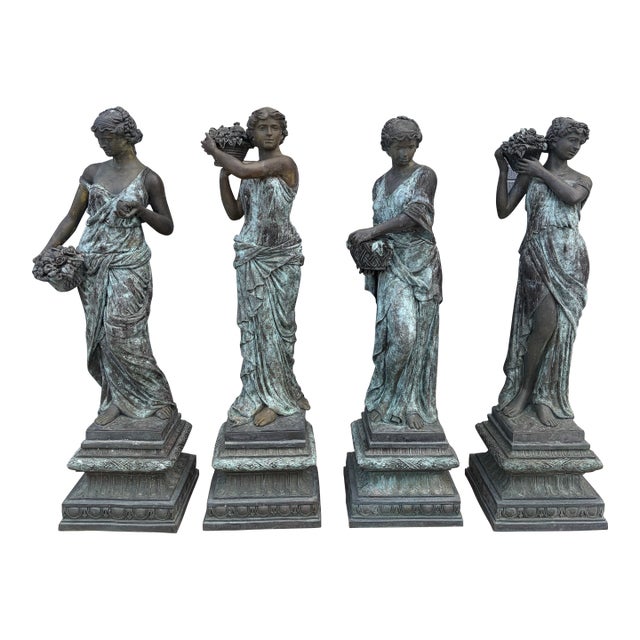 Late 20th Century Set of Four “The Four Seasons” Monumental Bronze Garden Statues For Sale
