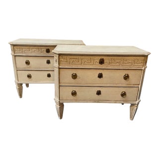 Pair of Painted Swedish Chests With Greek Key Design For Sale