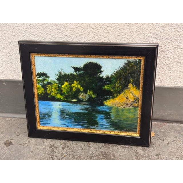 Signed Camhi Lakeside Landscape Original Oil Painting For Sale - Image 10 of 12