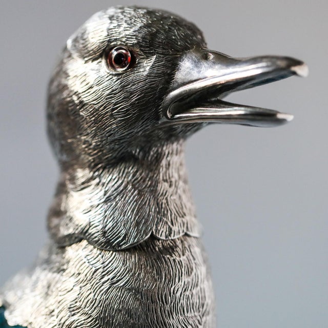 19th Century French Zoomorphic Duck Ewer in Blue Handblown Glass and Mixed Metal For Sale - Image 9 of 17