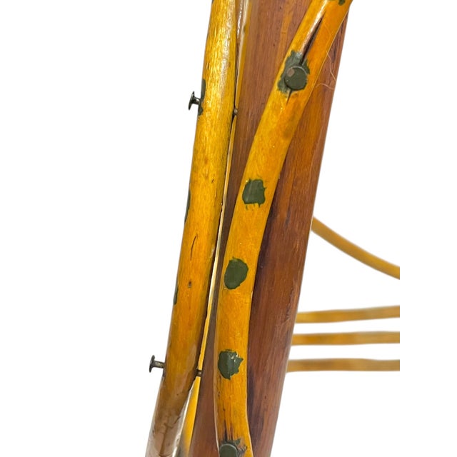 Brown Rustic Adirondack Twig Side Table With Hand-Painted Green Accents – Folk Art Cabin Style For Sale - Image 8 of 17
