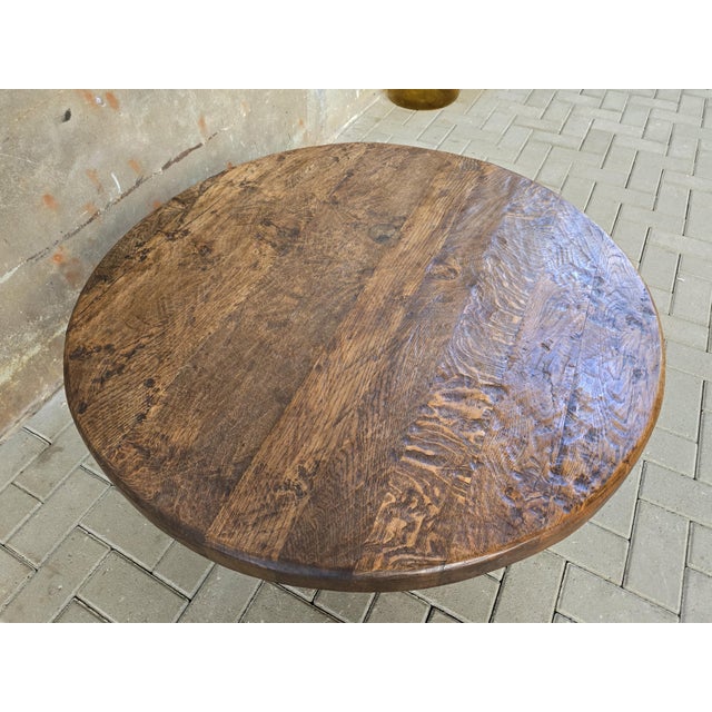 Large Mid-Century Round Oak Coffee Table, 1970s For Sale - Image 11 of 16