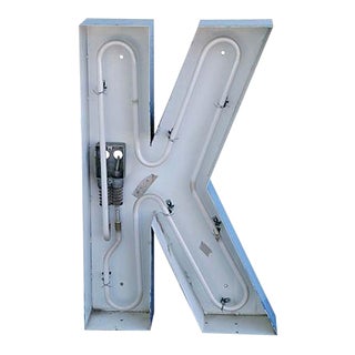 Large 30" Tall Industrial Blue & White Metal Marquee Letter K For Sale