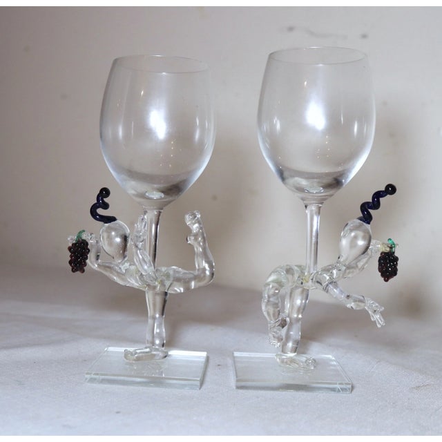 1990s Pair of Hand Blown Italian Murano Studio Art Glass Goblet Chalice Wine Glass Men For Sale In New York - Image 6 of 9