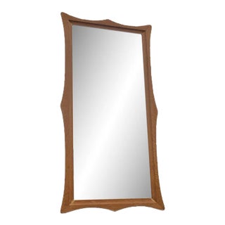 Mid-Century Wall Mirror with Sculptural Oak Frame, 1960s For Sale
